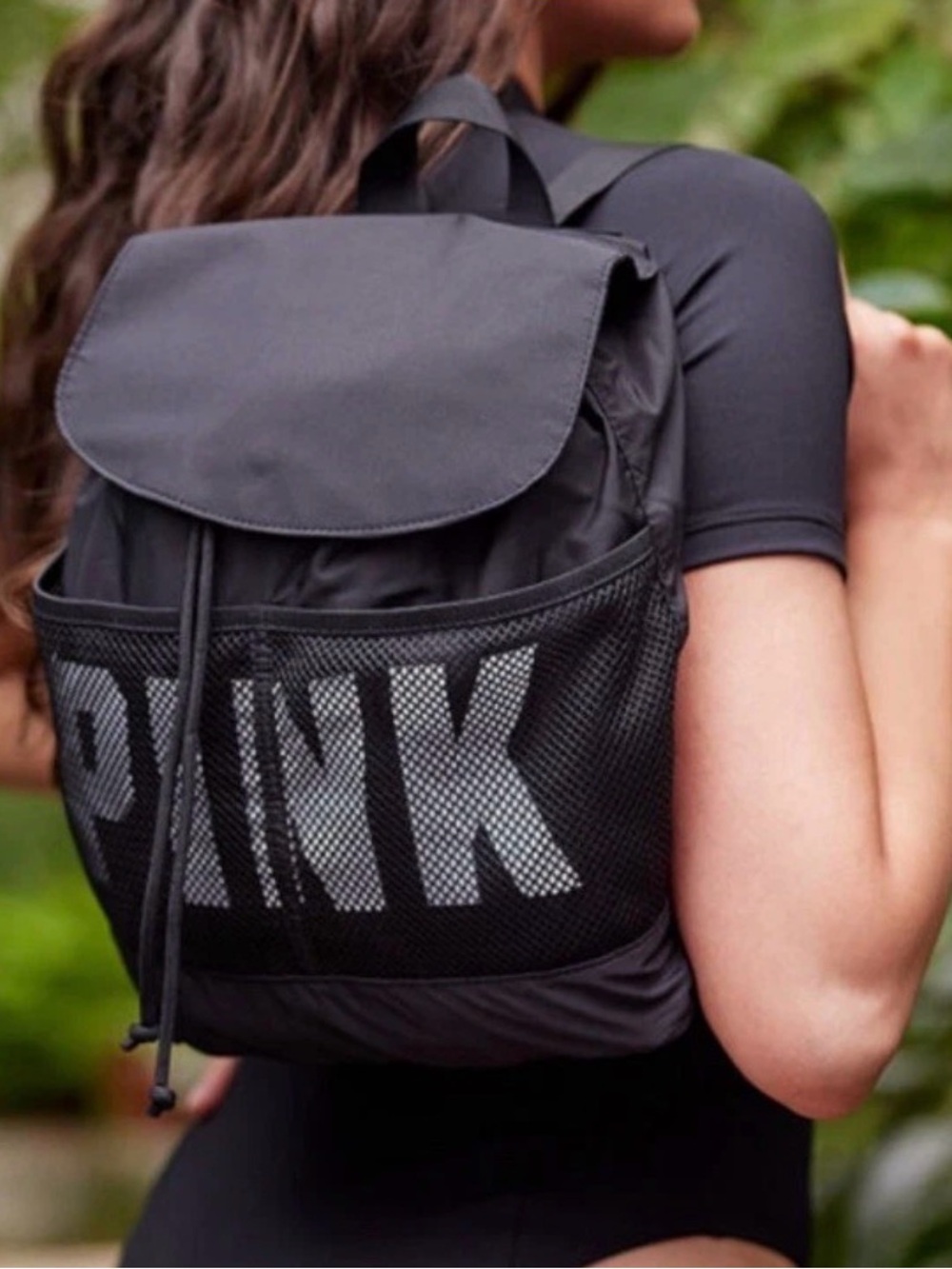 Pink Victoria Secret Nylon Black Mini Backpack